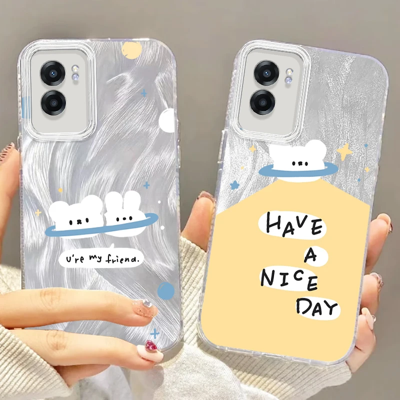 White Rabbit Lucky Friend For OPPO A79 A78 A58 A38 A16 A60 A53 A92 A72 A52 A74 A55 A54 A94 5G Feather Yarn Back Phone Case