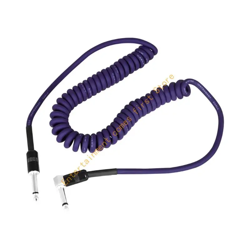 6.35mm Coiled Guitar Instrument Cable with Noise-Reducing Construction, PVC and Straight-to-Angled Plug Layout 55KD