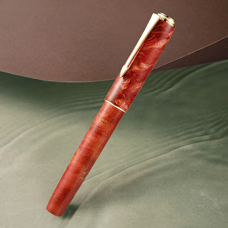 

New Wooden Pen Hongdian Red Colors Fountain Pen EF F 0.38/0.5mm Nib Calligraphy Pen High Quality Business Writing Smooth Gift
