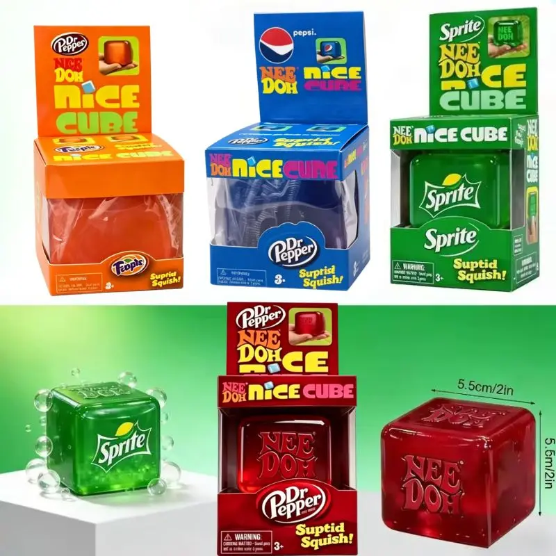 Juguete Antiestrés Dr Pepper x NeeDoh Nice Cube, Cubo Sensorial Suave para Regalo y Adultos, Alivio de la Ansiedad