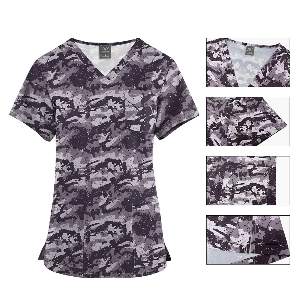 Conjunto de lavagem das mãos fino confortável respirável médico dos desenhos animados impresso uniforme trabalho roupas enfermeira