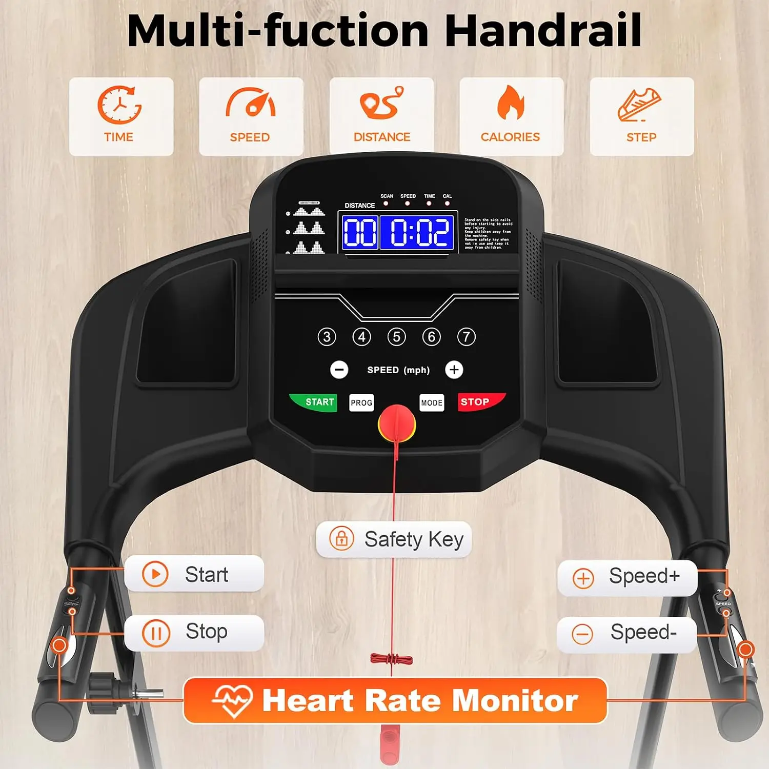 2.5HP Folding Treadmill Home, 0.5-7.5 MPH 8% Incline, Compact LED Display, 300 LBS, Cup Holder & Safety Key, Customized