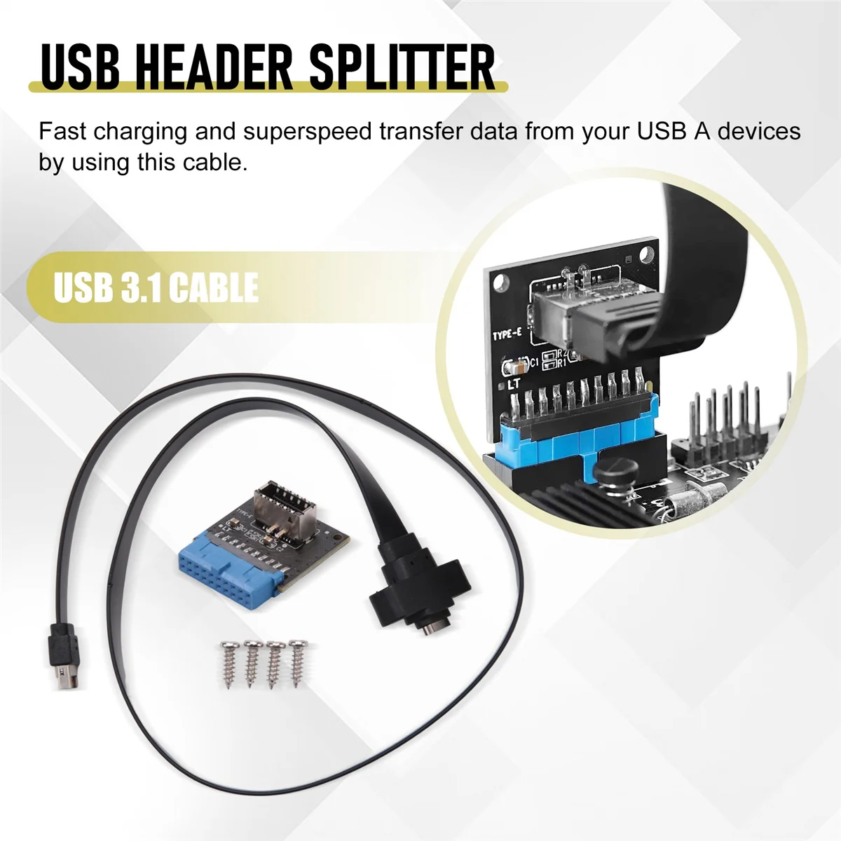 USB 3.1 C 타입 전면 패널 헤더 익스텐션 케이블, USB 3.1 E 타입에서 USB 3.1 타입 C 케이블, 2 세대 10 Gbps 케이블, 50 cm