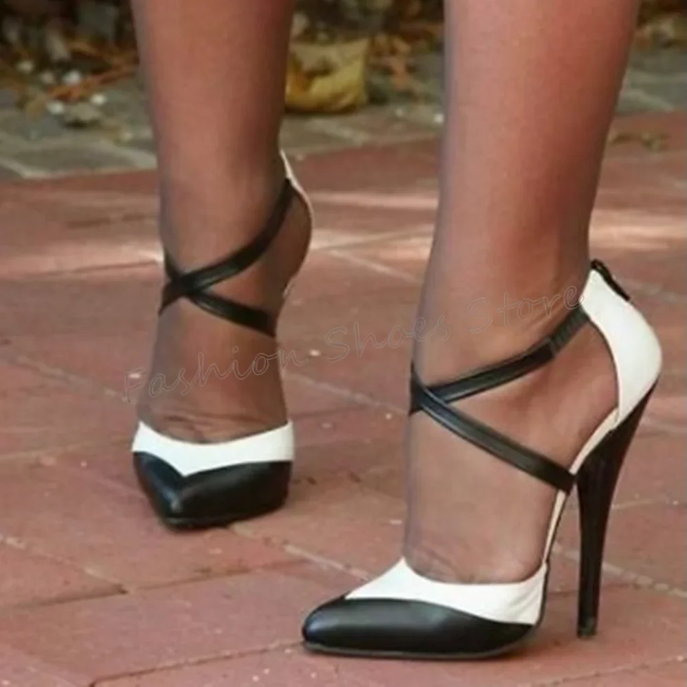 

Black And White Splicing Pointed Toe Pumps Back Zipper Thin High Heels High Heel Shoes for Women Heels 2025 New Zapatos Para Muj