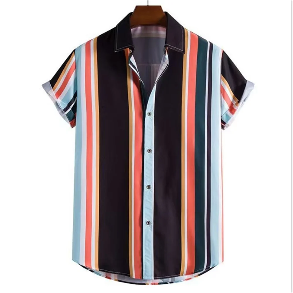 Men's shirt pattern print lapel summer striped short sleeve Hawaii daily vacation breathable casual comfortable