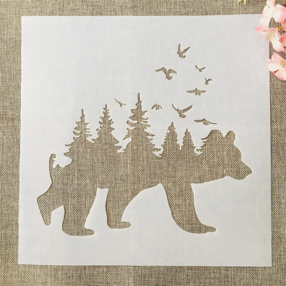 30*30cm Walking Bear Forest Birds DIY Layering Stencils Wall Painting Scrapbook Coloring Embossing Album Decorative Template