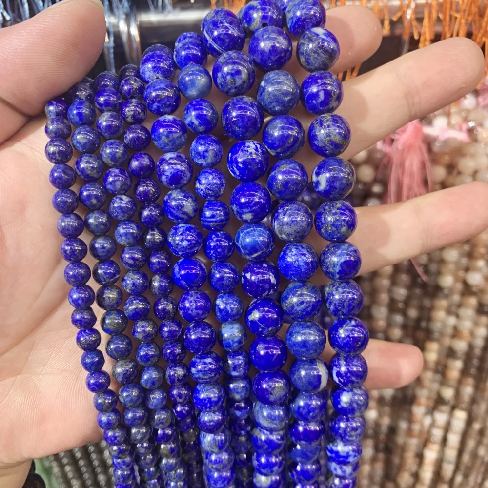 5A 4A 3A+ 6 8 10 mm Natural Lapis Lazuli Round Bead Loose Bead DIY For Bracelet Necklace Jewelry Making Accessories 15 inch