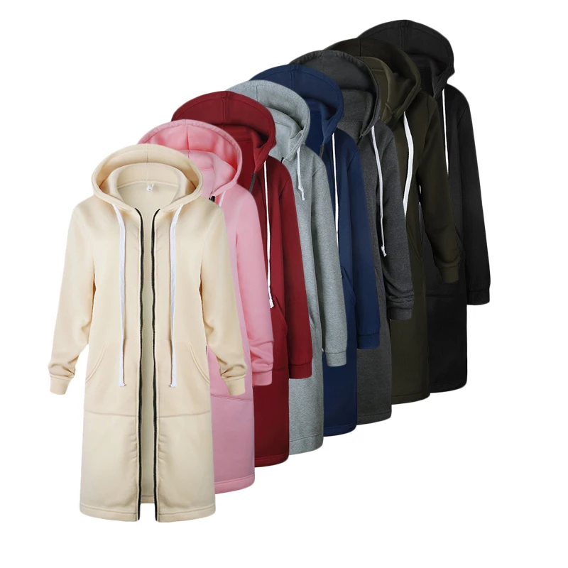 Long Hooded Jacket with Zipper for Women, Casual Loose Coat, Female Hoodies, Sweatshirt, Plus Size 5XL, Autumn and Winter