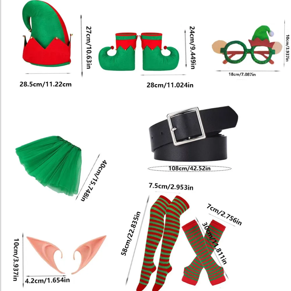 Zestaw kostiumów Świątecznego Elfa PESENAR dla kobiet: czapka Świętego Mikołaja, spódniczka tutu, długie skarpetki w paski, nakładki na buty elfa na imprezę bożonarodzeniową, cosplay.