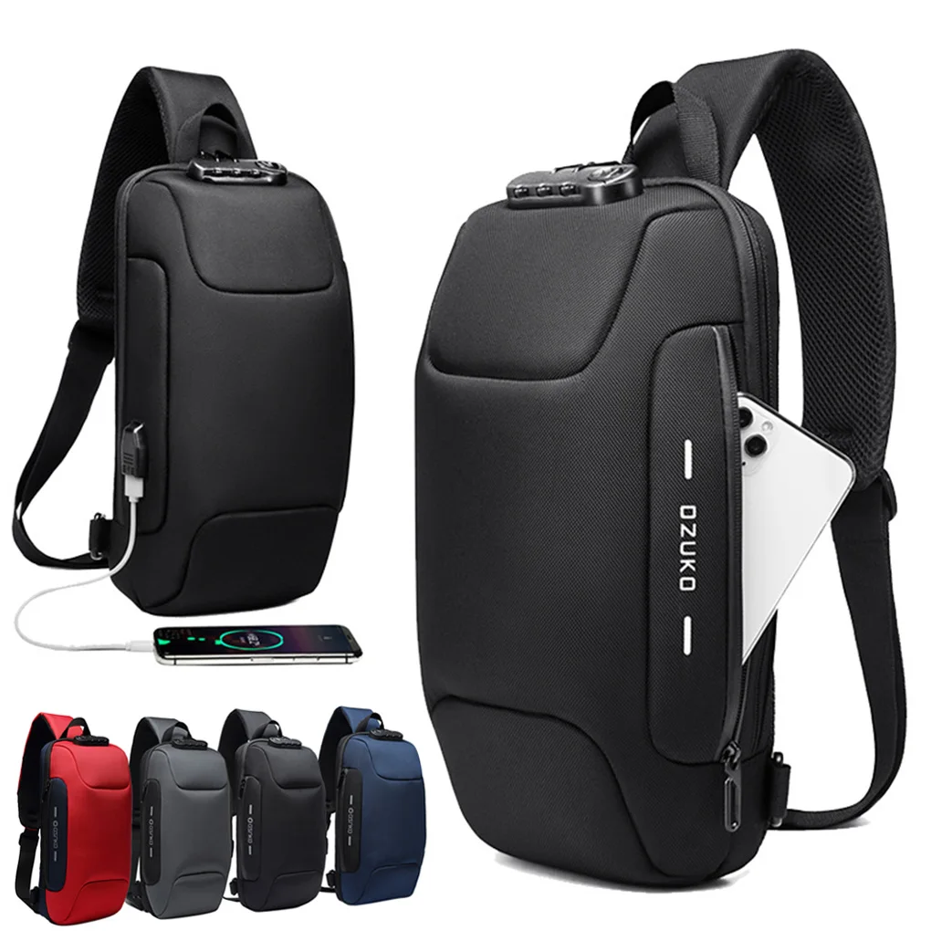 Bolso cruzado con carga USB para hombre, bolsa de pecho antirrobo, bolsos de hombro, Mensajero de viaje impermeable, venta al por mayor