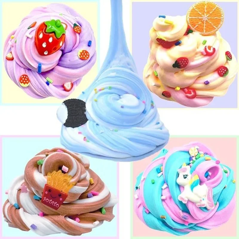 Super Butter Slime Kit DIY Cloud Fluffy Clay with Foam Bubbles Charms Kids Educational Arts Crafts Supplies