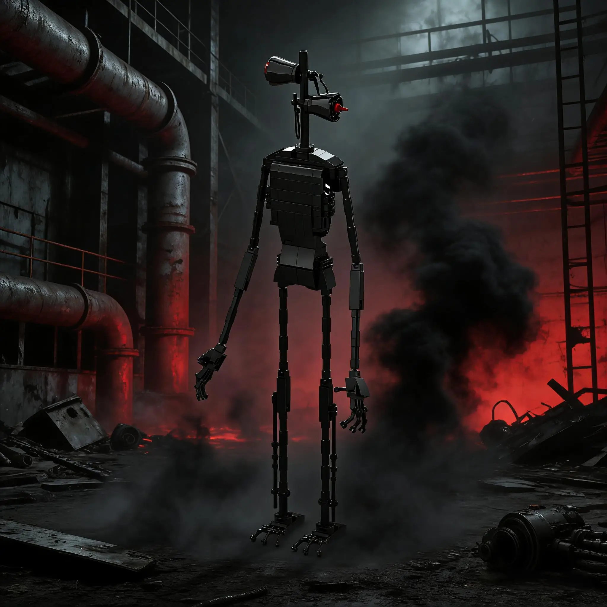 

Horror Game Scene Siren Traffic Light Head Mechanical Monster Building Block Assembly Model Black Mechanical Robot Halloween Toy