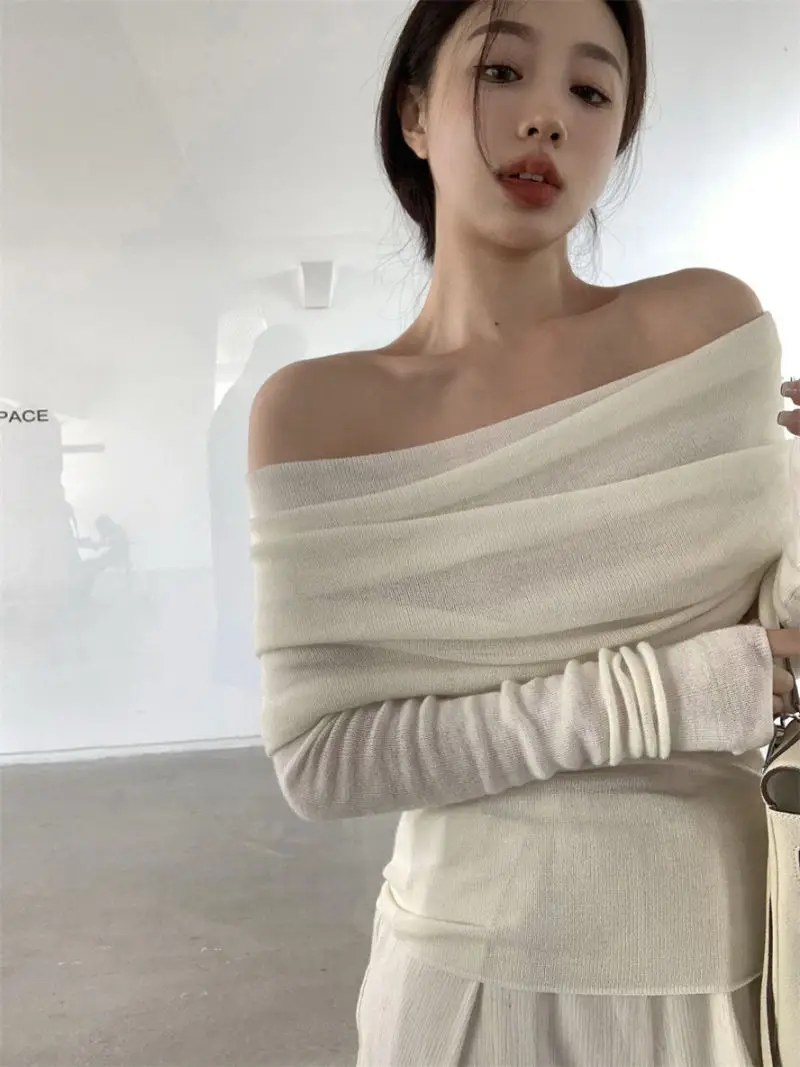 Off-the-shoulder French One-shoulder Sweater Women's New Design Autumn Winter Knitt Undershirts