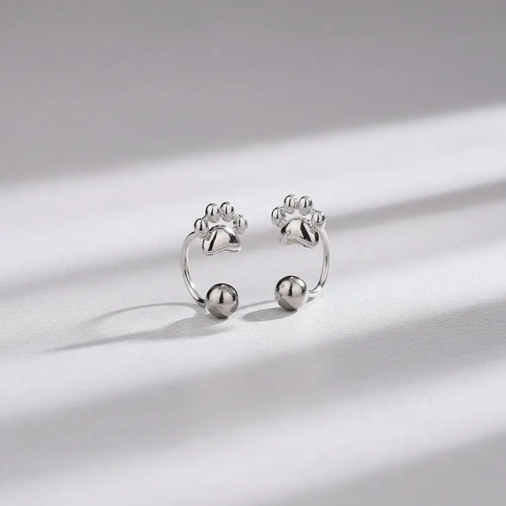 Piercing Jewelry Silver Cat Earrings Animal Harajuku Kitten Stud Earrings Hypoallergenic Korean Style Cat Paw Earrings Unisex