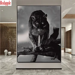 5D Black Panther Diamond Painting, Animal Cross Stitch, Full Square Diamond Embroidery, Rhinestone Mosaic, Home Decoration, DIY