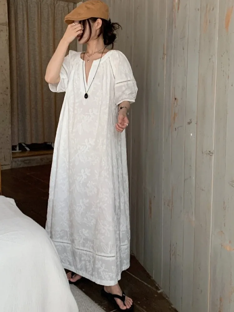 Vestido Largo con Bordado Floral Estilo Coreano, Vestido de Verano para Mujer, Nuevo Estilo de Moda, Vestido con Mangas Abull...