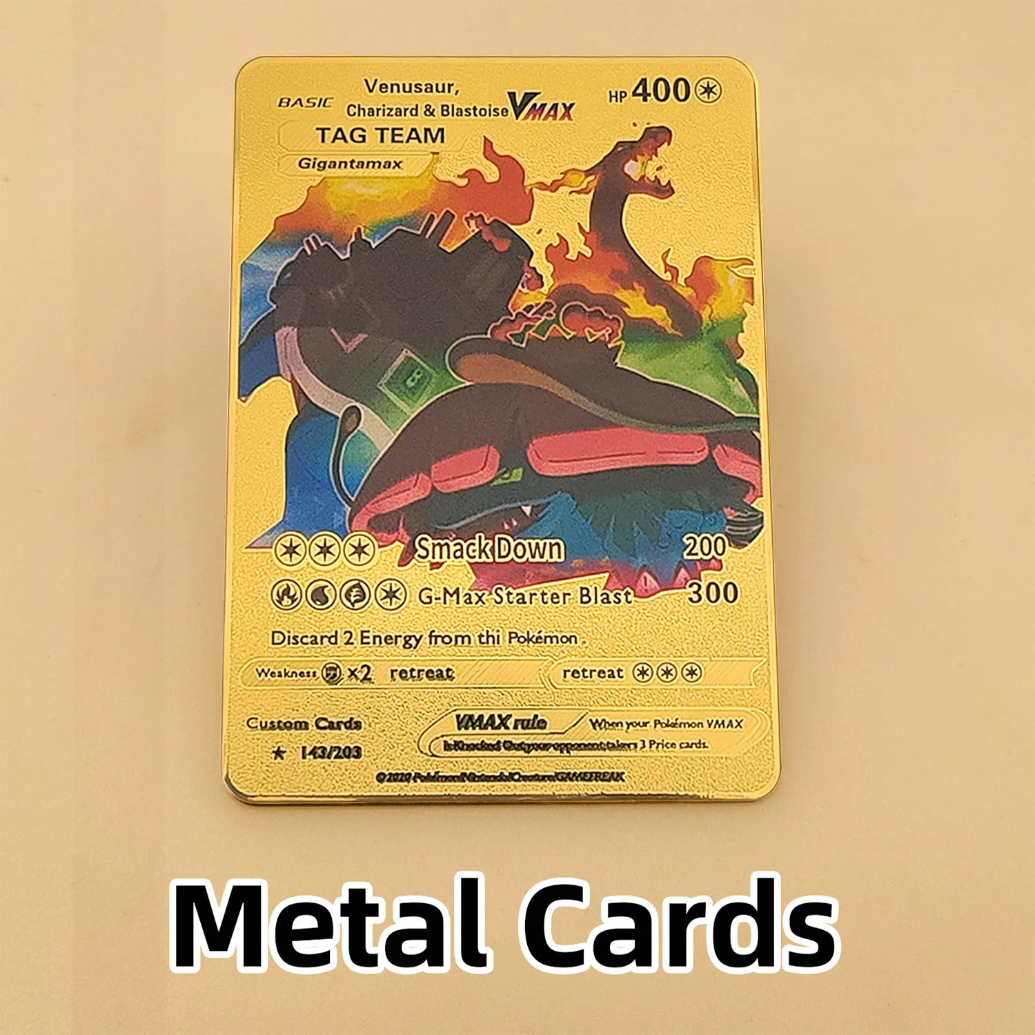 بطاقات PTCG الذهبية المعدنية Vstar Vmax EX GXBulbasaur Charmander السنجاب Meowth Jigglypuff Charizard Blastoise Kabutops Mewtwo