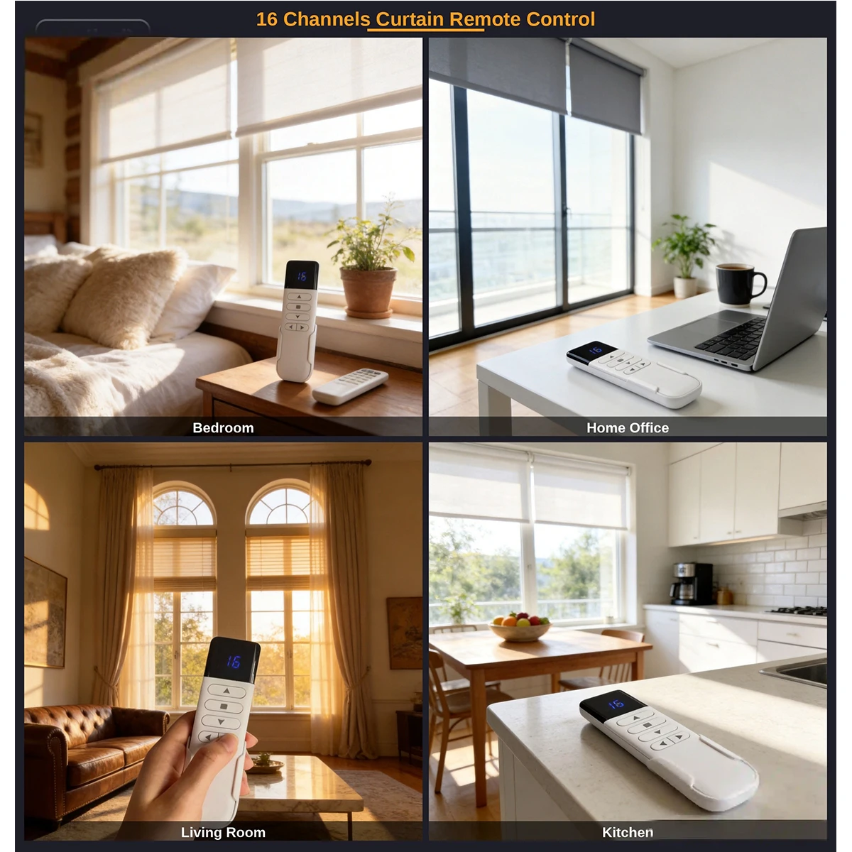 16 Channel RF433 Curtain Remote Control Compatible with DOOYA Receiver, Wireless Transmitter for Electric Curtain, Roller Blinds