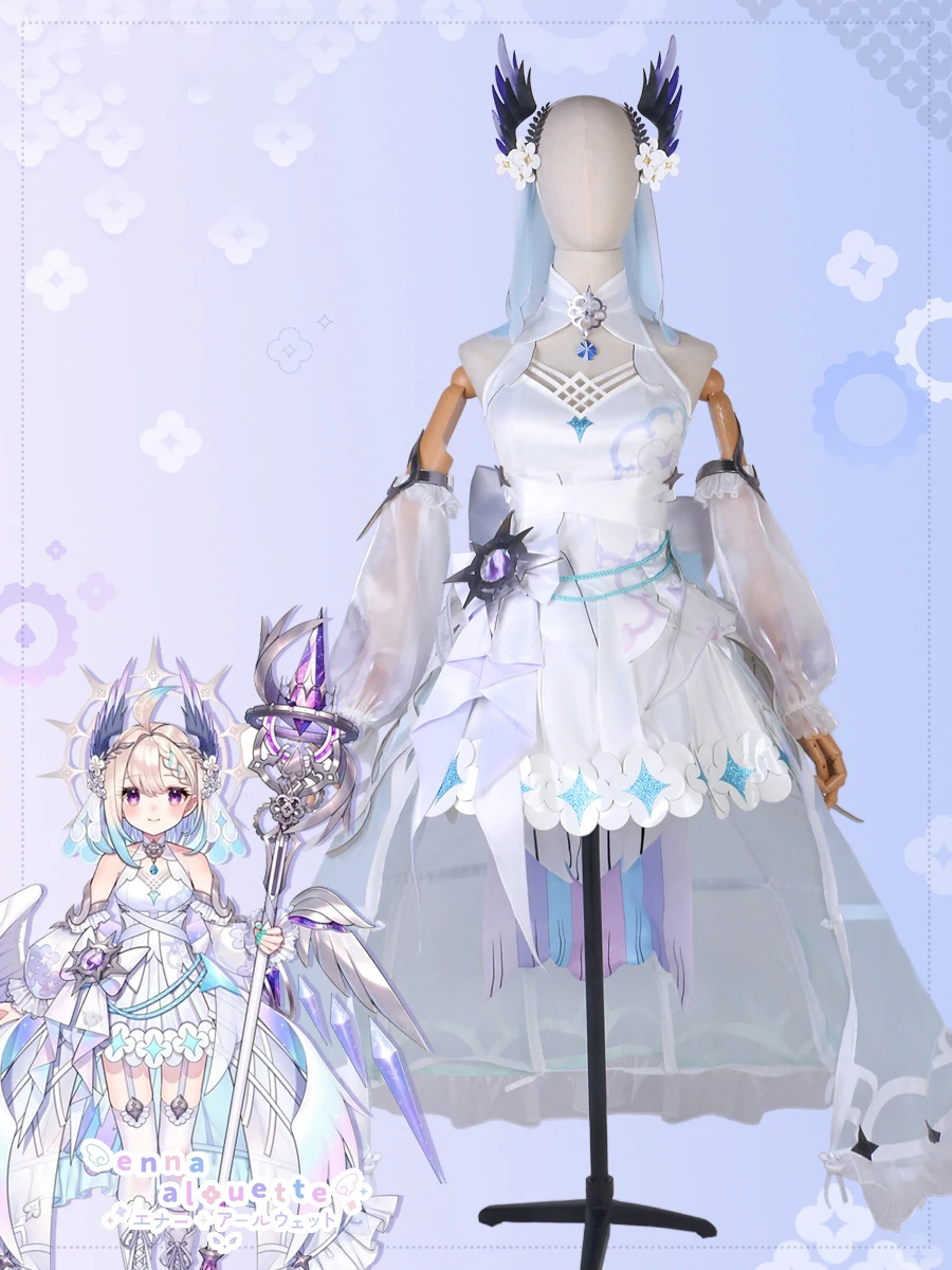 COS-HoHo Vtuber Nijisanji Ethyria Enna Alouette Paradise Bird Game Suit Lovely Dress Cosplay Costume Halloween Party Outfit