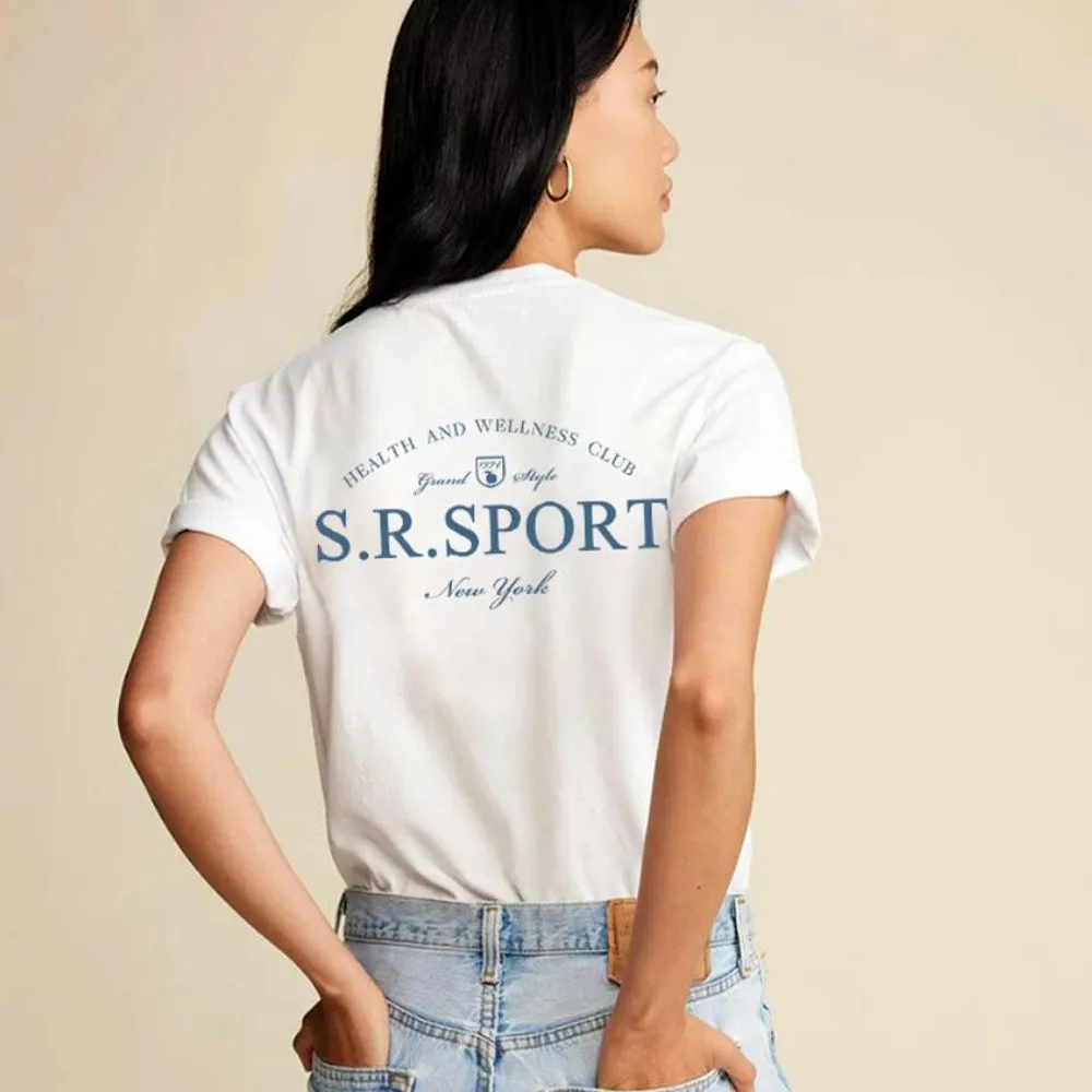 90\'s Vintage Sport Make You Health Letters Printing T Shirts White Loose Cotton Short Sleeve Tops Crewneck Casual Tees Women