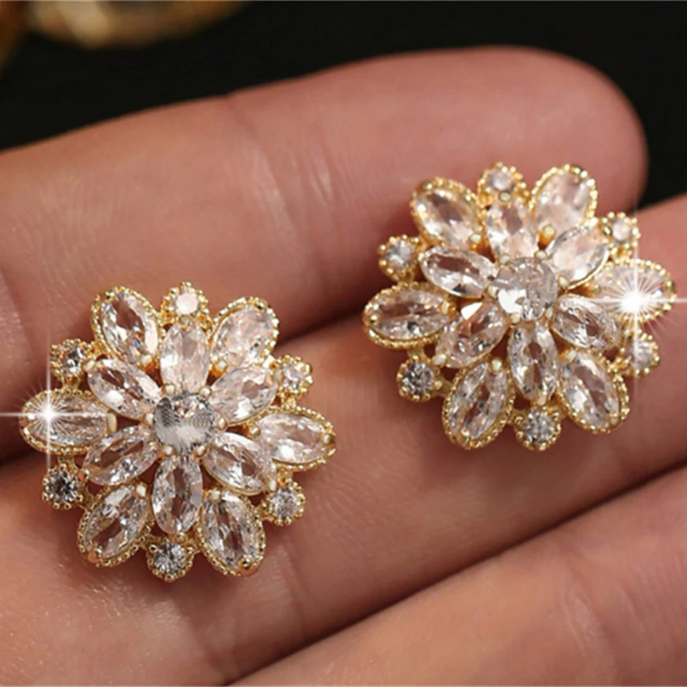 

S925 Silver Needle Christmas Snowflake Flower Set for Women Diamond Zircon Earrings Luxury Jewelry Wedding Party Gift Fashion