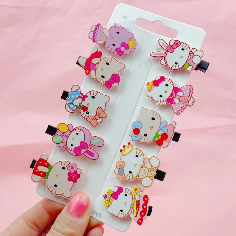 10Pcs Anime Sanrio Hair Accessories Kawaii Hello Kitty Pochacco Cinnamoroll Cartoon Girl Ornaments Children's Hair Clip Gift