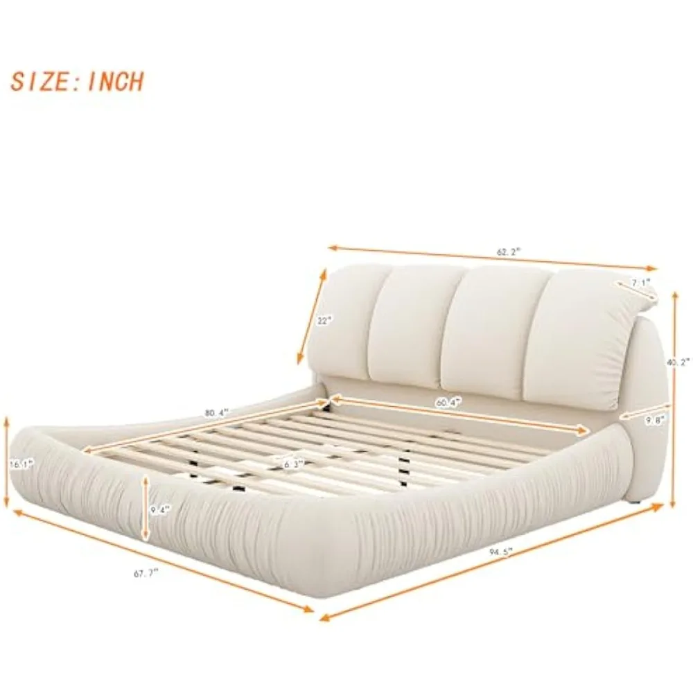 Queen Bed Frame with Headboard/Velvet Upholstered Bed Frame Queen Size, Queen Size Bed Frame with Oversized Padded Backrest and