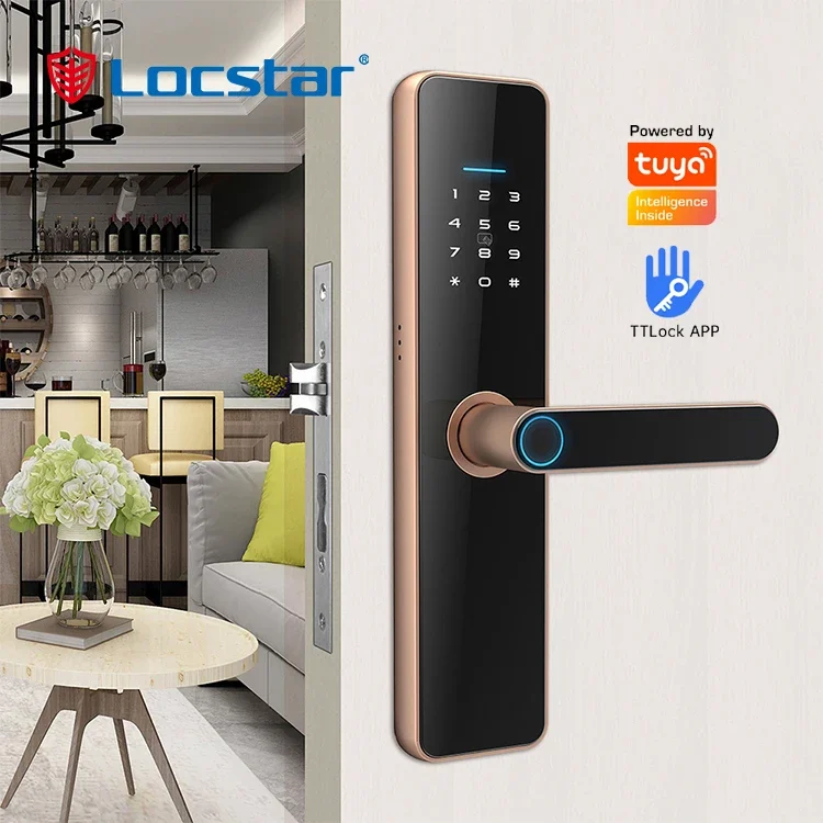 Locstar keyless Card Factory Tuya Security Digit Electric Electronic Handle Ttlock Wifi Keys Digital smart door lock fingerprint