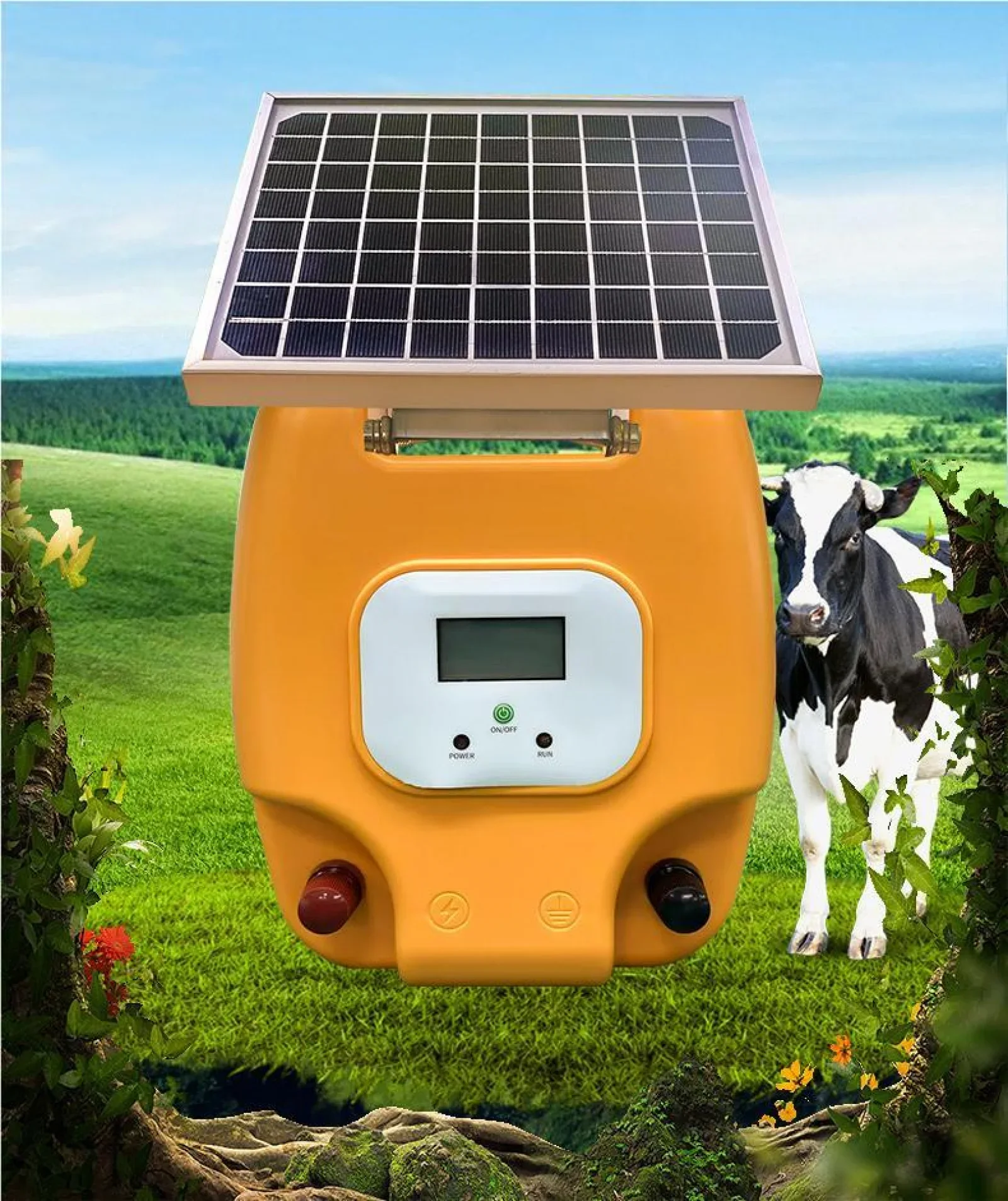 10KM Solar Electric Fence Energizer with LCD Display 1.5 Joules Shepherd Outdoor Waterproof Electric Fence For Farm Livestock