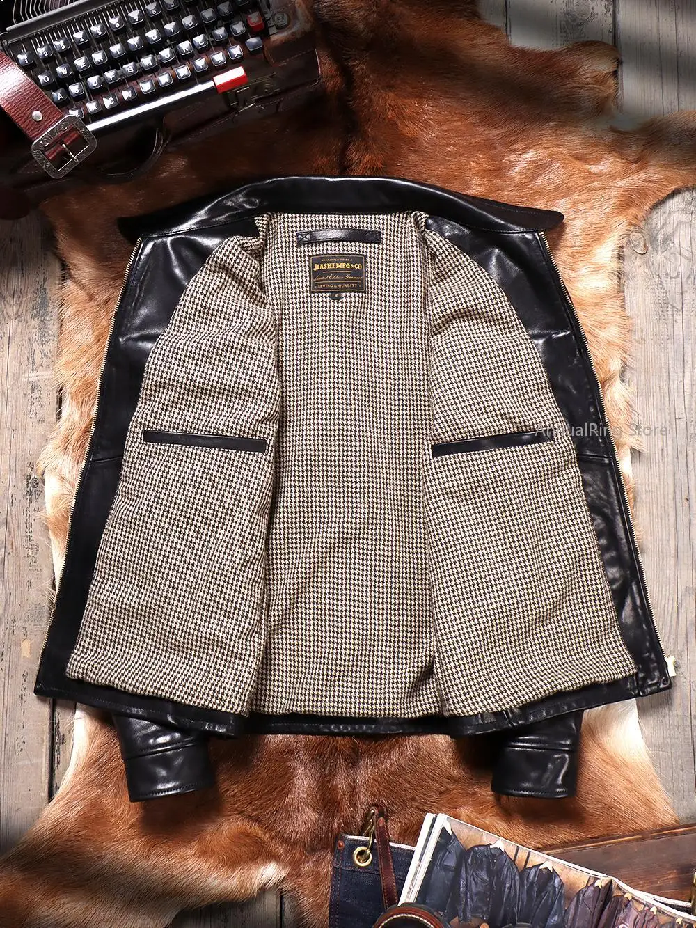Full Grain Batik Vegetable Tanned Cowhide American Vintage Mendoza Men's Short Genuine Leather Biker Jacket