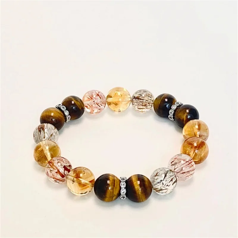 

Натуральный тигровый глаз камень черное золото семь бусин желтый браслет башня модный женский браслет