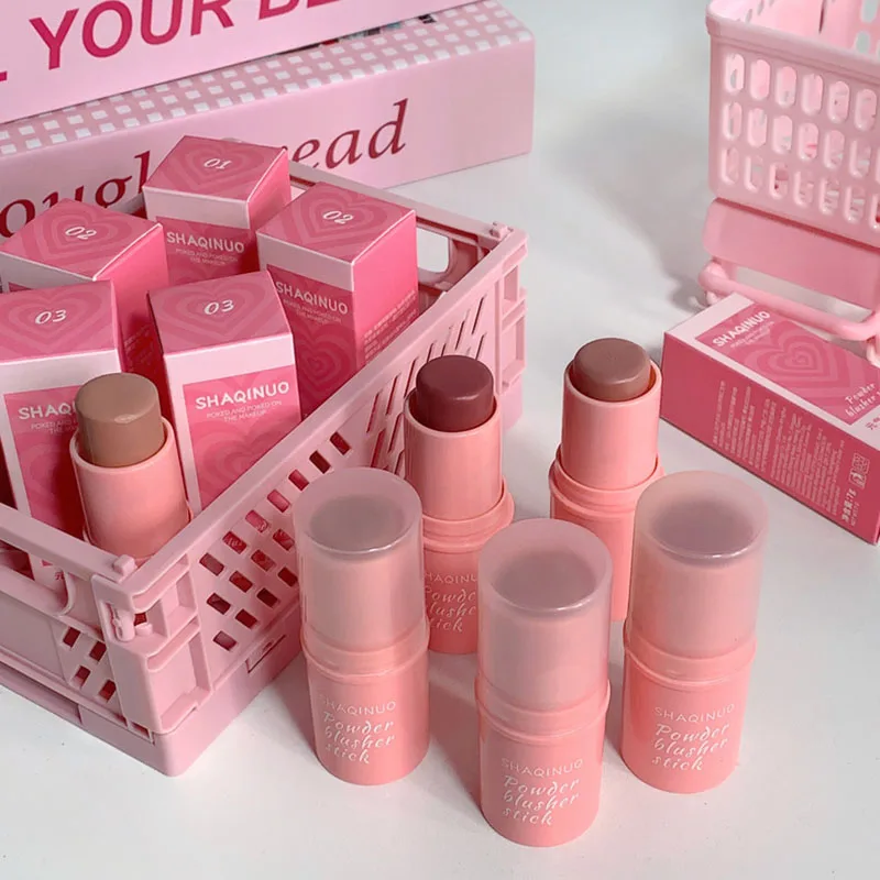 Blush in Stick Effetto Fumo Rosa, Tinta per Guance Monocromatica, Blush Nude Naturale Opaco Rosa Albicocca, Trucco Contorno Viso