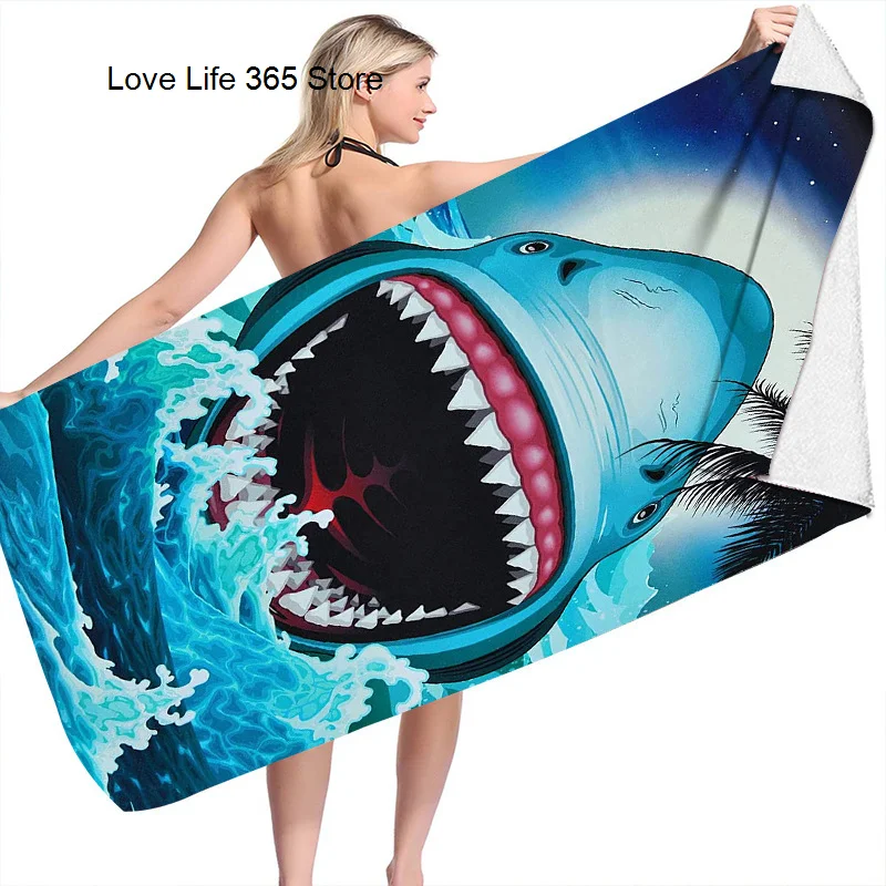 Ocean Shark  Beach Towel Microfiber Bath Towels Yoga Mat Sport Swimming Towels Absorbent Bath Towel For Adults Kids Gifts