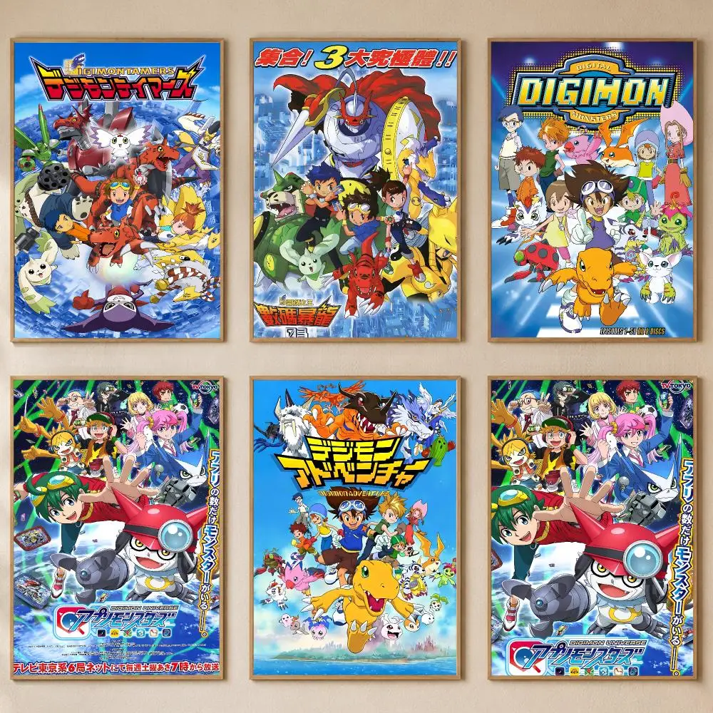 Anime D-Digimon Poster PP Self-Adhesive Wall Sticker Bedroom Gaming Cafe/Bar Vintage Aesthetic Decor Ideal Gift