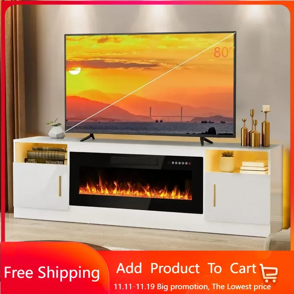 Fireplace tv Stand with 36 inch Fireplace Up to 80