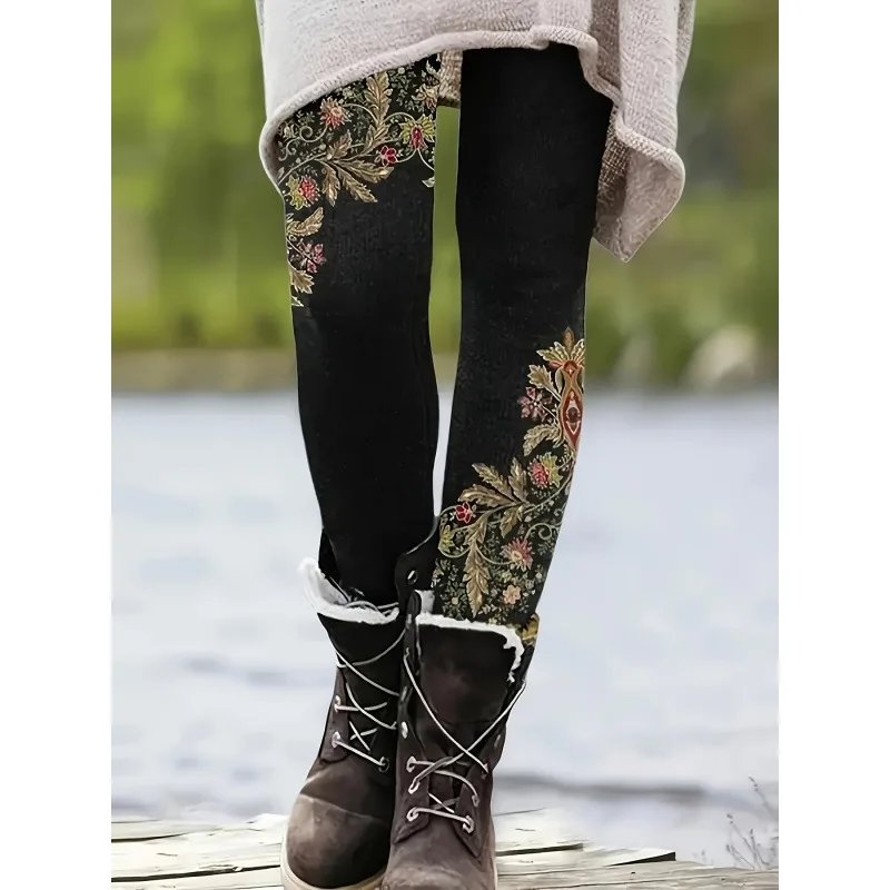 

Printed Yoga Pants Women's Floral Patterned Trousers Comfortable Breathable Base Layer Pants Neutral Style for All Seasons