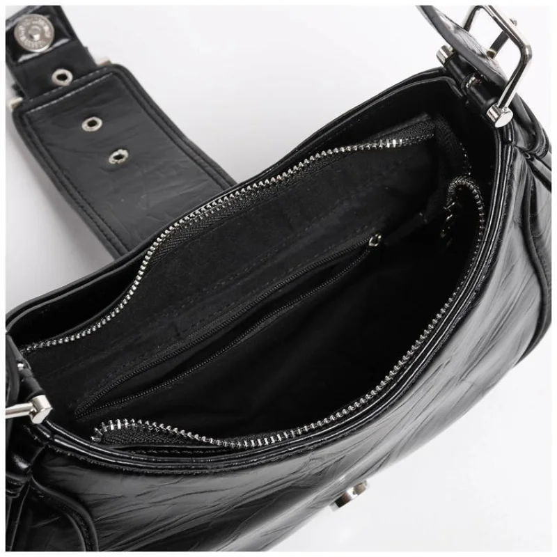 Women Y2K Fashion Shoulder Bags Black PU Leather Underarm Bags Ladies High Quality Handbags Hot Girls Armpit Bags Wallet Purse