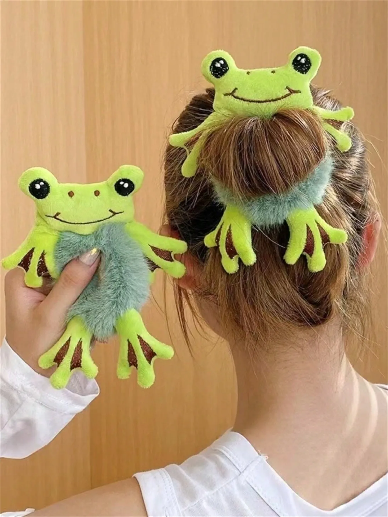 1 hair circle lady frog plush green hair circle bun cute funny hair band