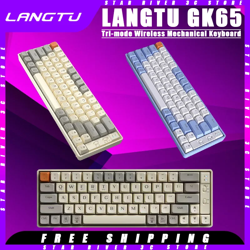 

Механическая клавиатура LANGTU GK65, три режима, 2,4 ГГц, Bluetooth, 65 клавиш, RGB, горячая распродажа, подстраиваемая игровая клавиатура для ПК