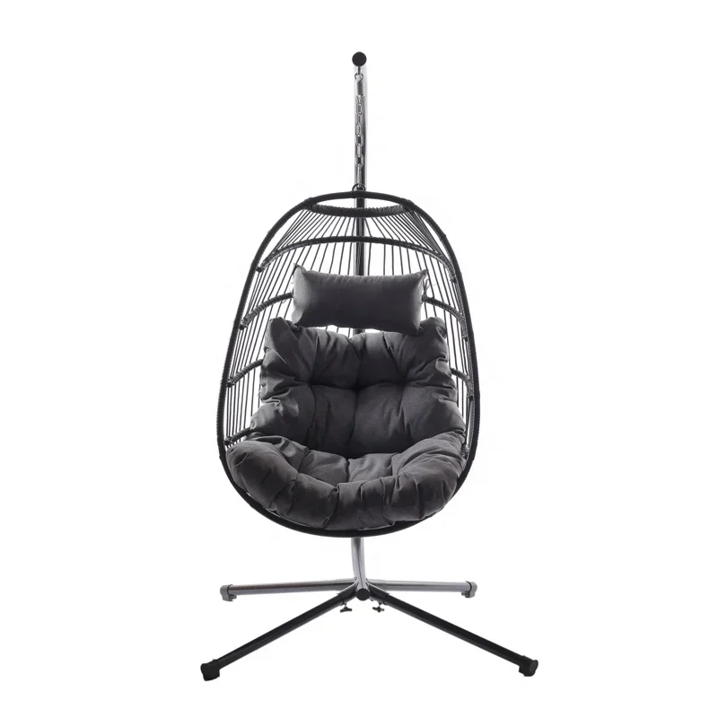 Foldable Hanging Egg Chair With Stand, Lounging Chair, Swing Hammock For Indoor Outdoor Bedroom Patio Garden