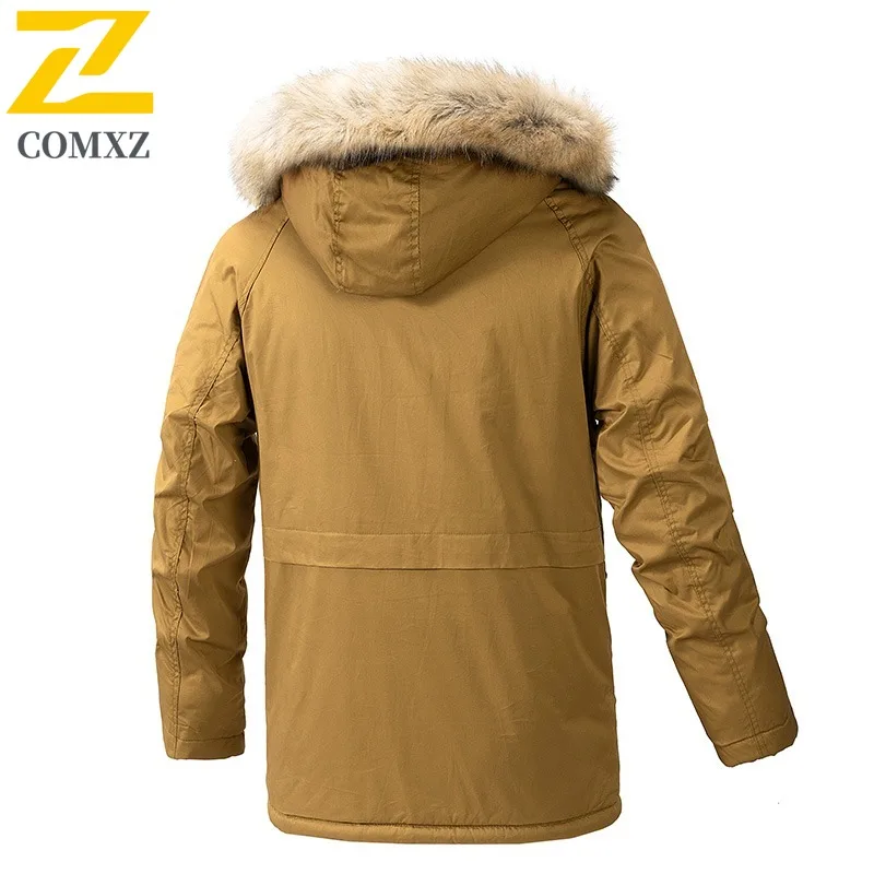 COMXZ 2025 Chaqueta larga de invierno de lana gruesa coreana para hombre estilo americano impermeable y resistente al viento abrigo deportivo de ocio al aire libre