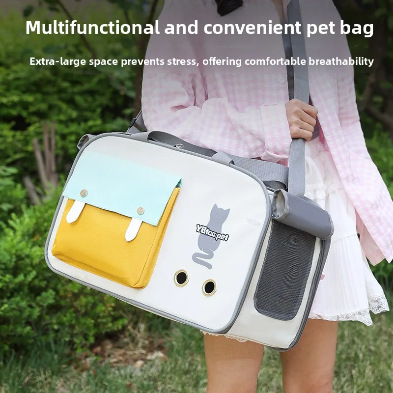 

Портативная сумка-переноска для животных: вентилируемая, дышащая, с защитой от ударов, большая вместимость, наклонная, через плечо, для кошек и собак