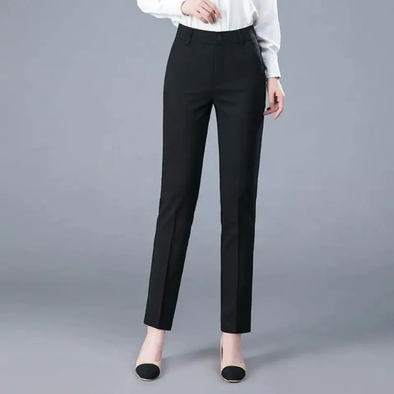 Primavera autunno Office Lady Fashion Pencil Pants coreano professione donna tasche con bottoni pantaloni dritti Casual a vita alta N76