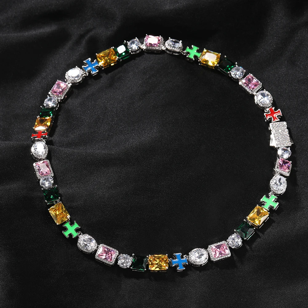 THE BLING KING Multi Color Oil Chain Gem Necklace Iced Out 5A+ Colorful Cubic Zircon Luxury Bracelet Necklace Hiphop Jewelry