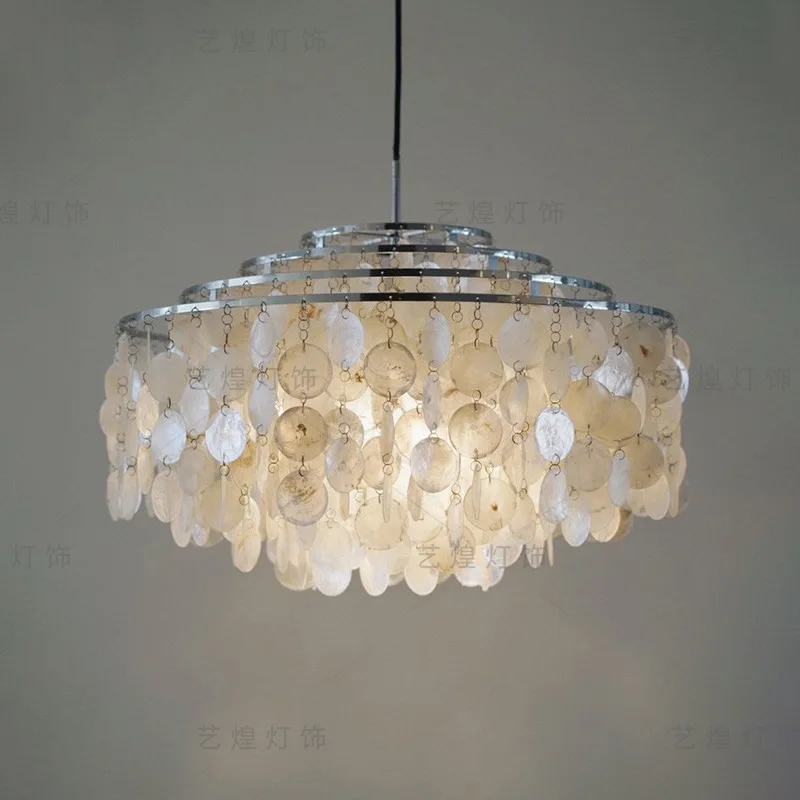 

Italian French Cream Vintage Pearl Shell Chandelier Dining Room Bedroom Wind Chime Lighting