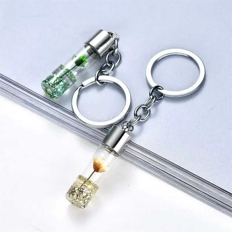 1~4PCS Bag Ornaments Resistance To Fall And Compression Metal Key Chain Key Pendant Multipurpose Preserved Flower Keychain