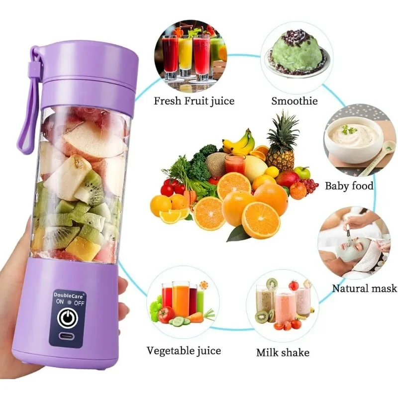 380ml Portable Electric Fruit Juicer Rechargeable Smoothie Machine Sports Bottle Home USB Juicing Cup for Shakes Smoothies Juice