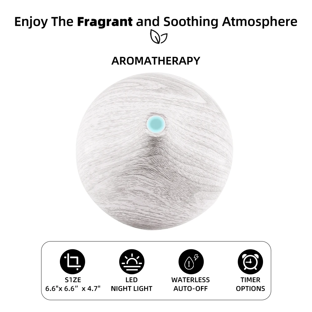 550ml Essential Oil Diffuser  Wood Grain, 6 Oils Included, Ultrasonic Humidifier, Remote Control & Auto Shut Off  Perfect for Ho