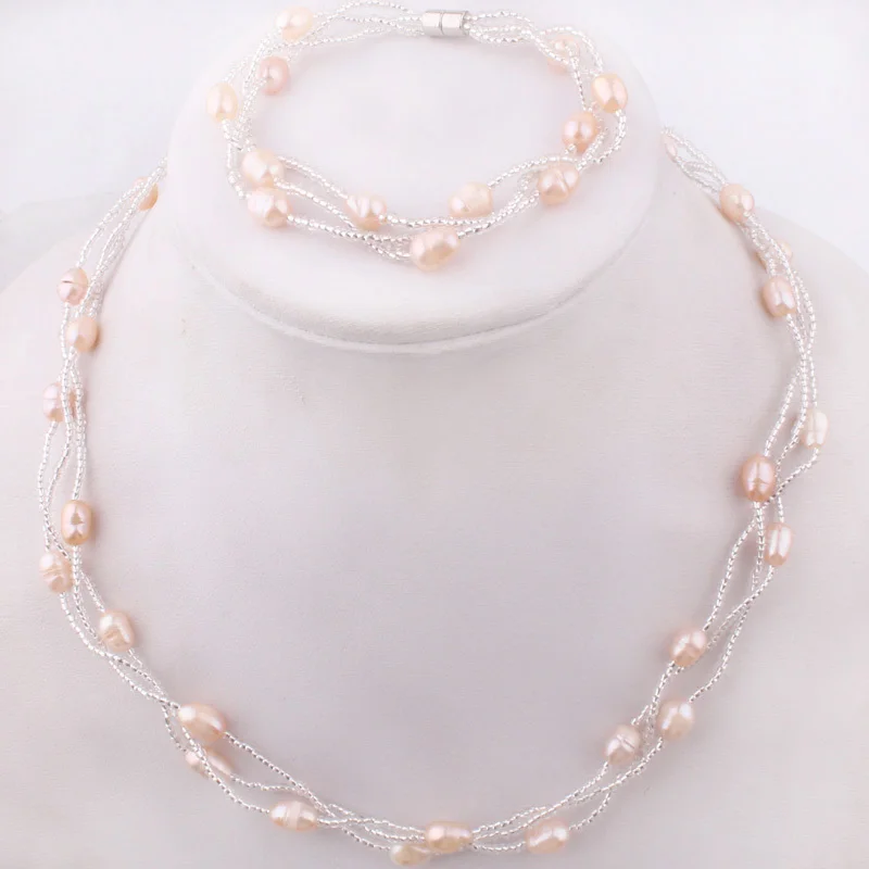 6-8mm Natural Oval Freshwater Pearl Tiny Beads Necklace 16\