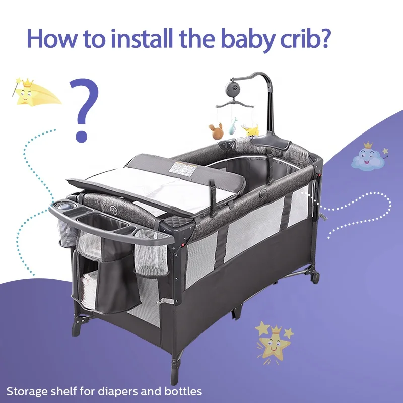 High-quality best-selling foldable crib with diaper table portable mobile side rails adjustable convertible game enclosure 0-3